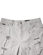 Dolce & Gabbana Light Gray Tattered Men Denim Bermuda Shorts