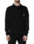 Dolce & Gabbana Black Heraldic Silk Buttoned Pullover Sweater