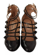 Valentino Black Multi Strap Leather Mid Heels Pumps Shoes