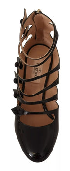 Valentino Black Multi Strap Leather Mid Heels Pumps Shoes