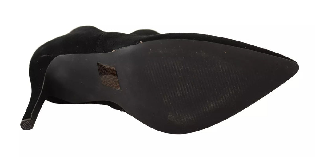 Steve Madden Black Suede Leather Stiletto Heels Boots Shoes