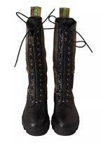 Gaelle Black Green High Combat Boots Lace Up Military Shoes