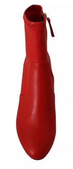 Steve Madden Red Leather Block Heels Ankle Boots Shoes