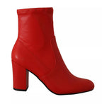Steve Madden Red Leather Block Heels Ankle Boots Shoes
