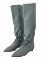 Valentino Blue Leather Elastic Flats Pull On Knee High Boots Shoes