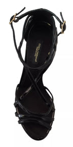 Dolce & Gabbana Black Leather Stiletto Heels Sandals Shoes