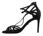 Dolce & Gabbana Black Leather Stiletto Heels Sandals Shoes