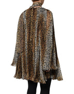 Dolce & Gabbana Brown Leopard Print Scarf Collared Chiffon Dress