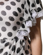 Dolce & Gabbana White Polka Dotted Silk Blend A-line Dress