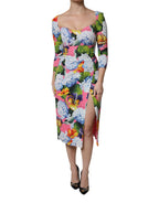Dolce & Gabbana Multicolor Floral Side Slit Midi Dress