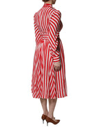 Dolce & Gabbana White Red Stripes Long Sleeves Midi Dress