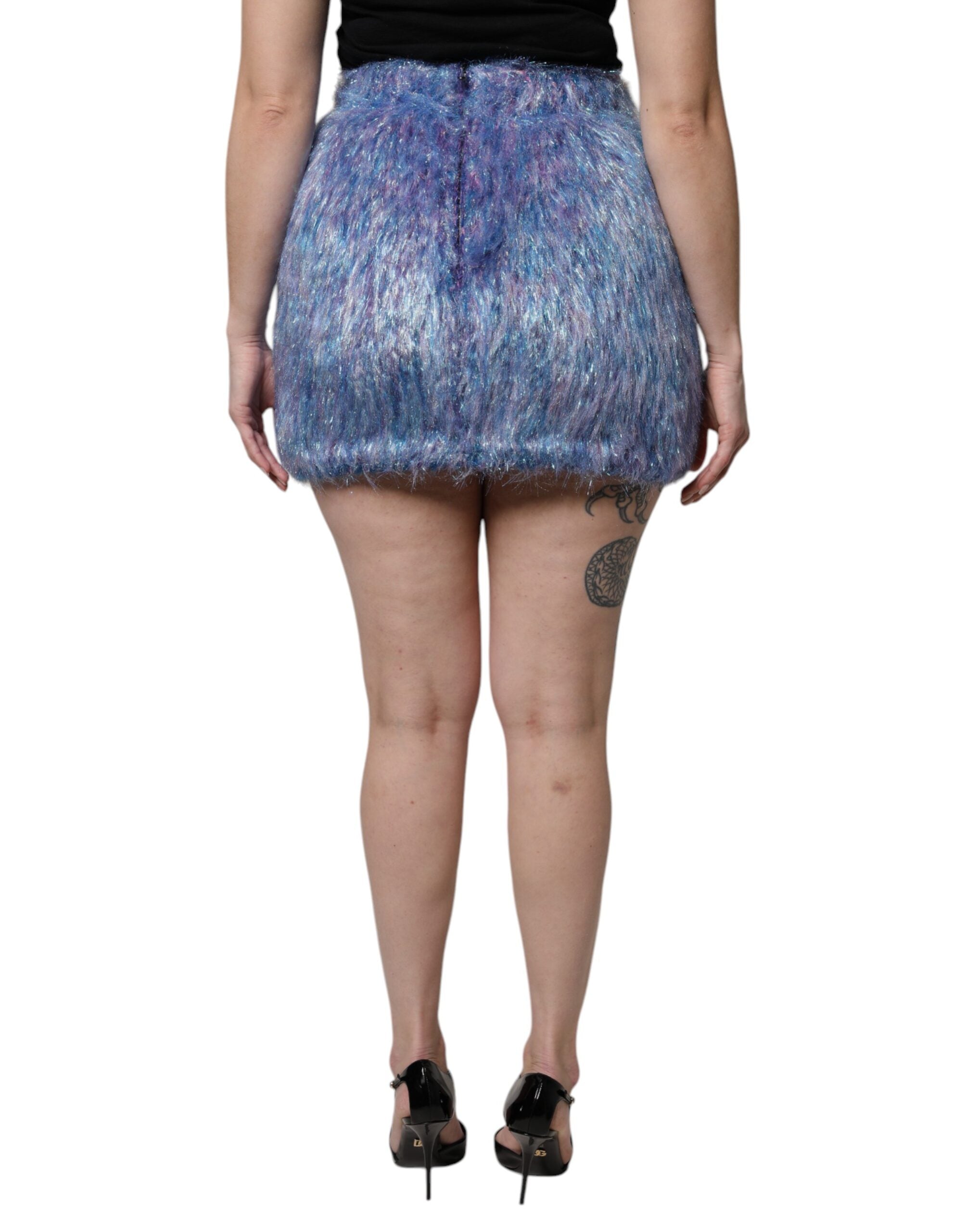 Dolce & Gabbana Multicolor Plush Fabric High Waist Mini Skirt