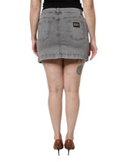 Dolce & Gabbana Gray Cotton Stretch Mid Waist Denim Mini Skirt