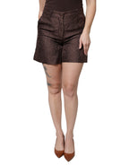 Dolce & Gabbana Brown Floral Brocade Mid Waist Mini Short