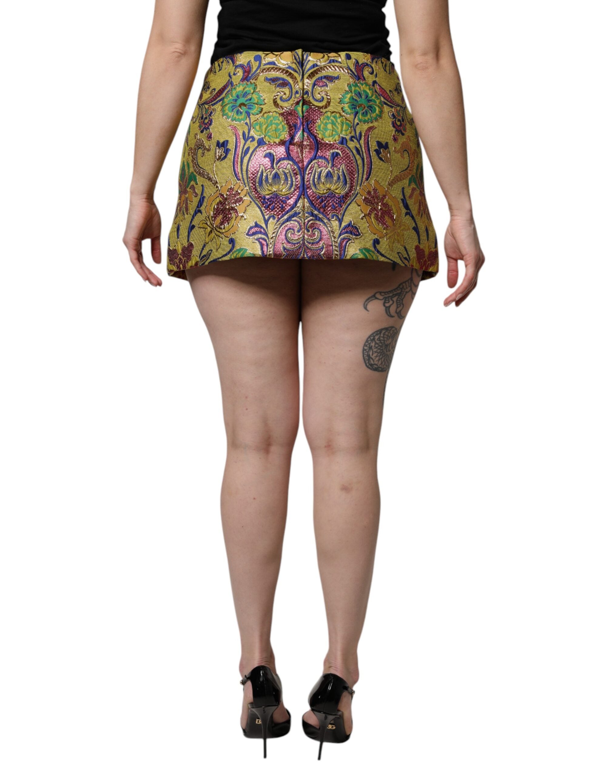 Dolce & Gabbana Multicolor Floral Jacquard Mid Waist Mini Skirt