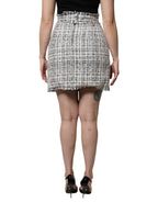 Dolce & Gabbana White Black High Waist Tartan Tweed Mini Skirt