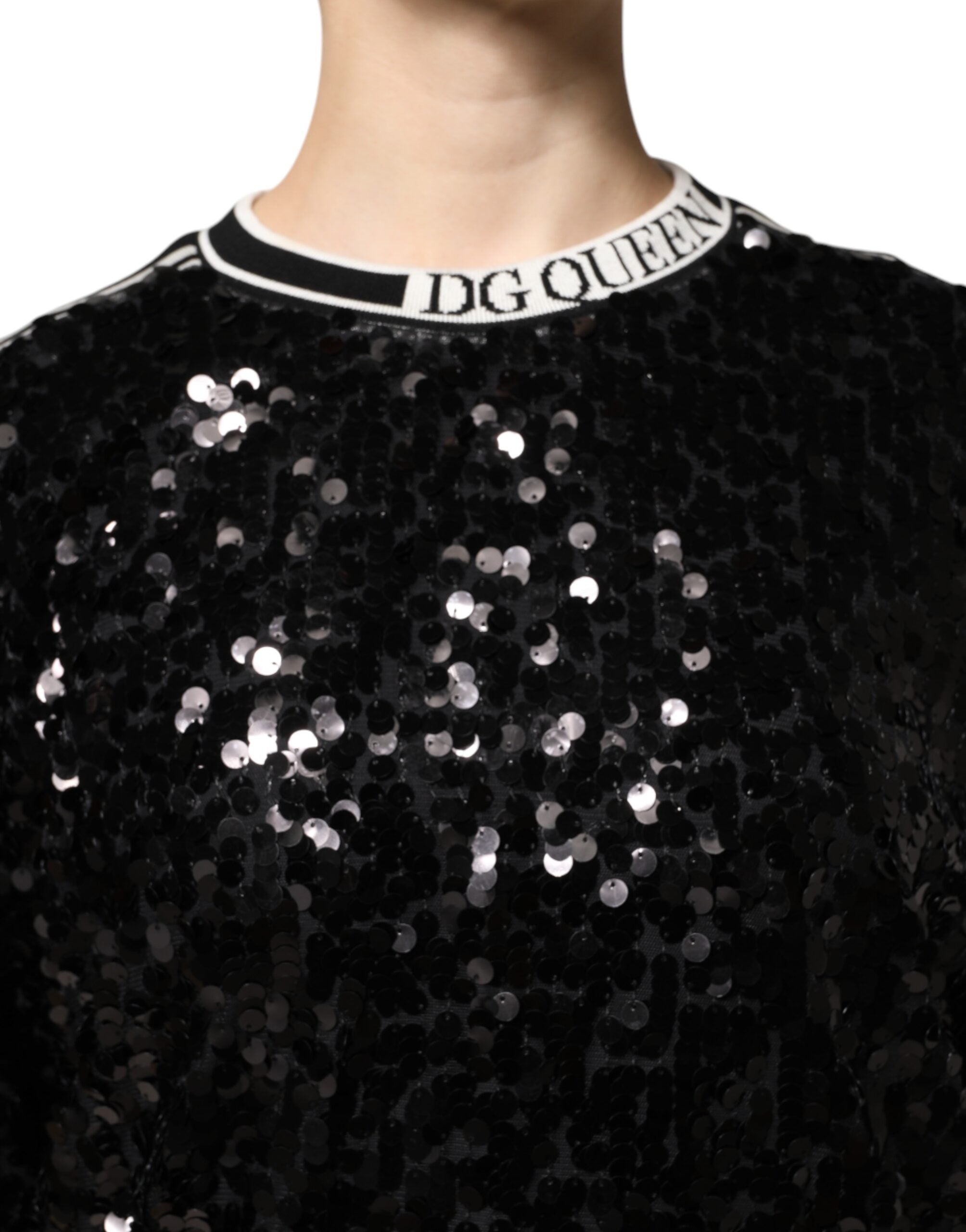 Dolce & Gabbana Black DG Queen Sequin Pullover Sweater