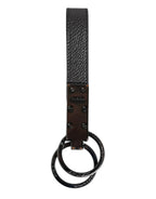 Dolce & Gabbana Brown Leather DG Plaque Double Keyring Holder Keychain