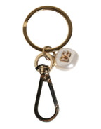 Dolce & Gabbana Chic Gold Brass Faux Pearl Letter Charm Keyring Keychain