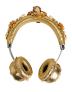Dolce & Gabbana Gold Leather Floral Crystal Angel Headset Headphones