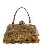 Dolce & Gabbana Gold Vanda Chain Strap Tinsel Crystal Evening Clutch Bag