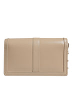 Versace Beige Gold Chain Calf Leather Wallet Crossbody Bag