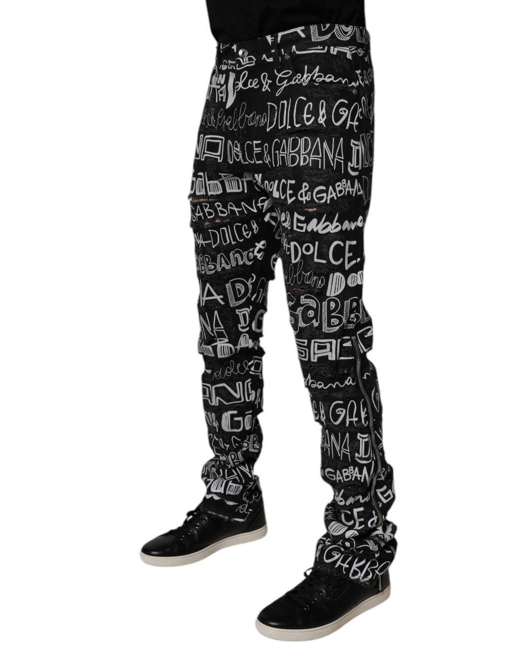 Dolce & Gabbana Black Cotton Logo Print Straight Denim Jeans