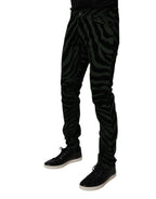 Dolce & Gabbana Black Green Stripes Cotton Skinny Denim Jeans