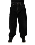 Dolce & Gabbana Black Cotton Mid Waist Wide Leg Denim Jeans