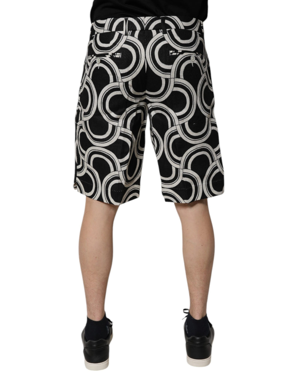 Dolce & Gabbana Black White Linen Bermuda Shorts