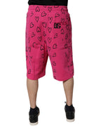 Dolce & Gabbana Pink Cotton Heart Print Bermuda Shorts