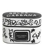 Dolce & Gabbana Black White Leather Scribble Embossed Logo Airpods Case
