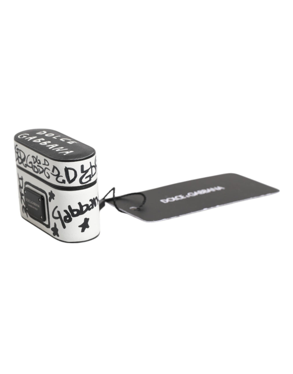 Dolce & Gabbana Black White Leather Scribble Embossed Logo Airpods Case