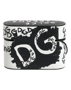 Dolce & Gabbana Black White Leather Scribble Embossed Logo Airpods Case