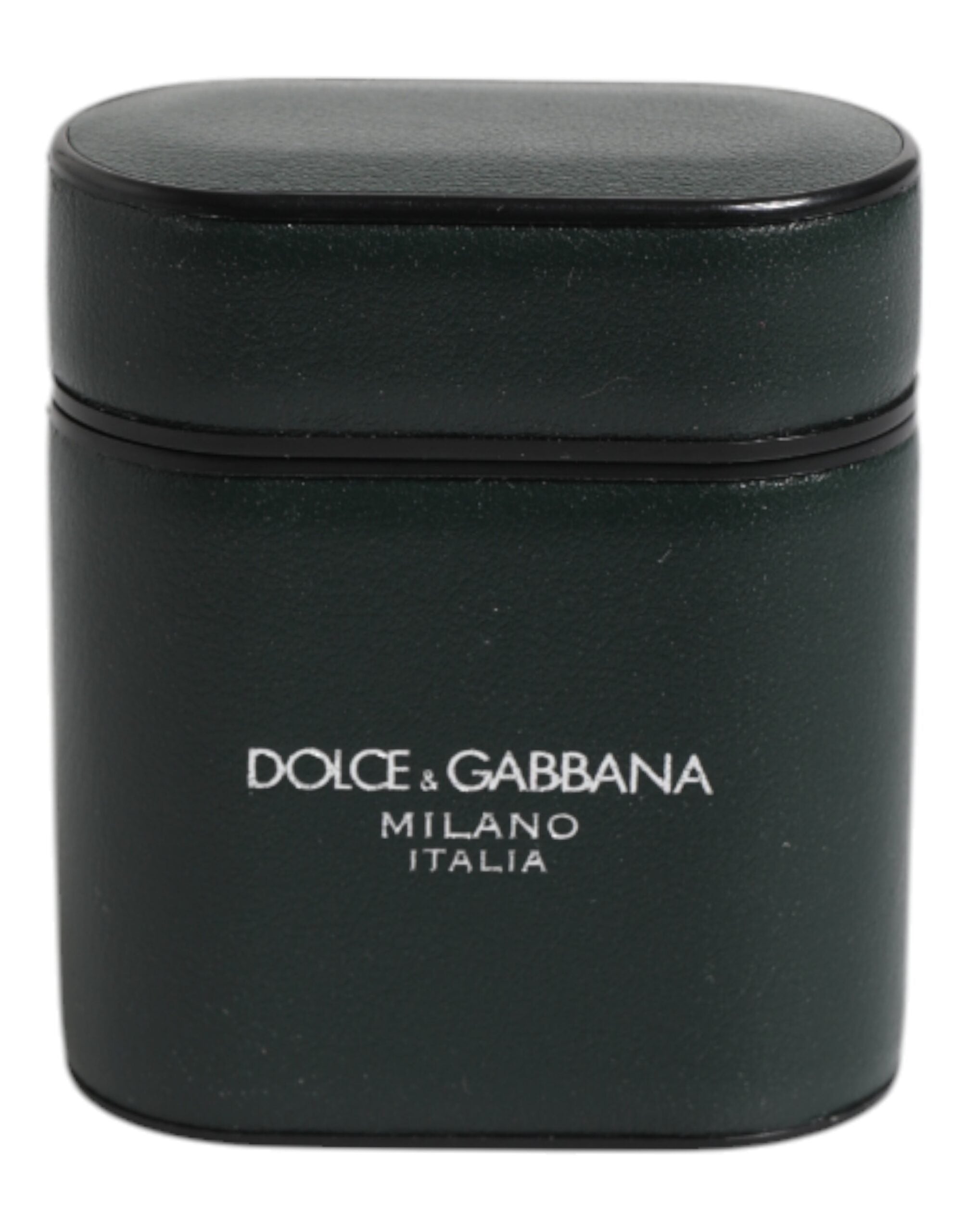 Dolce & Gabbana Green Calfskin Leather Logo Print Flip Holder Airpods Case