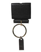 Dolce & Gabbana Black Leather Strap Gold Metal Logo Plaque Airpods Case