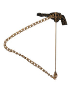 Dolce & Gabbana Black Gold Brass Copper Revolver Brooch Lapel Pin