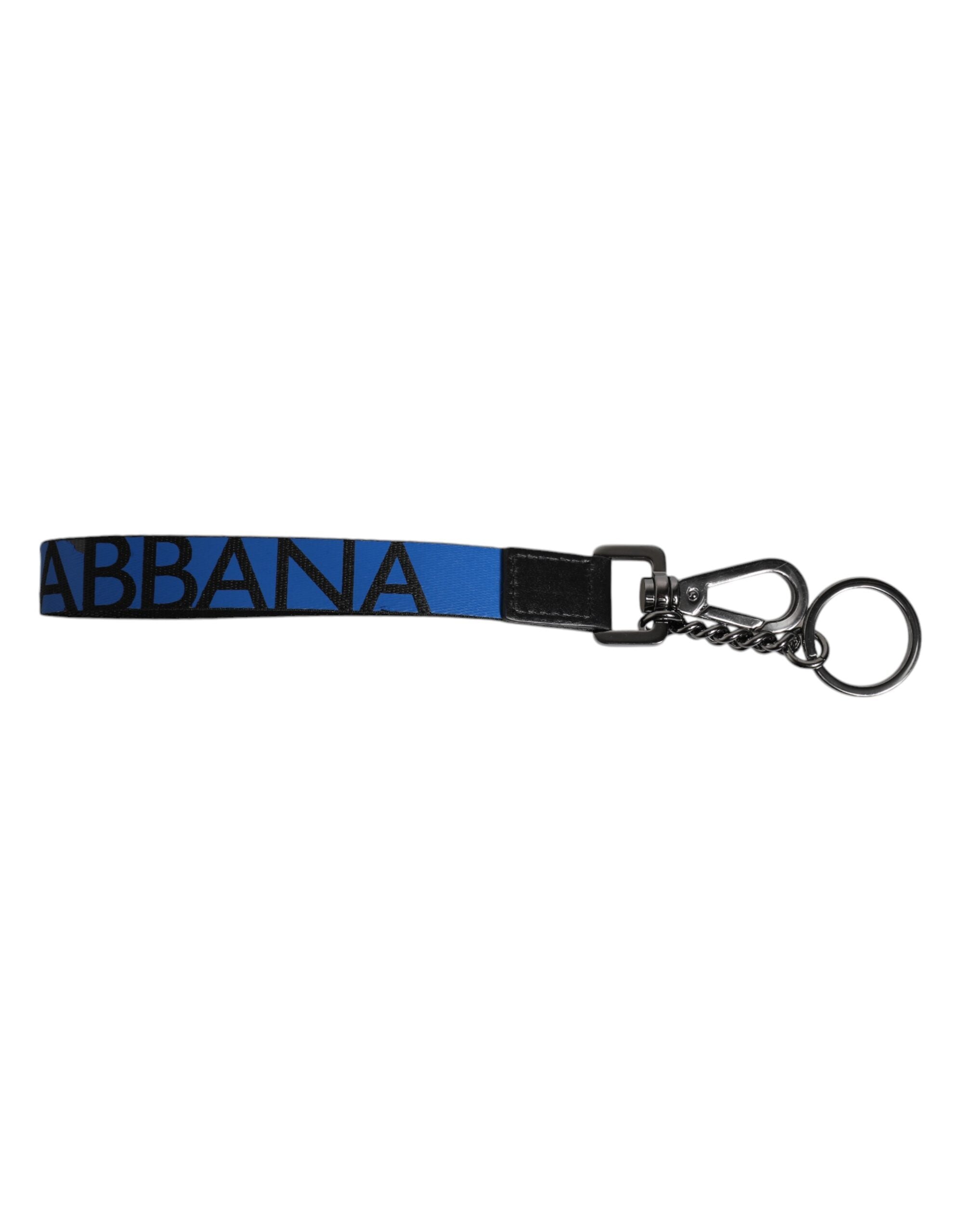 Dolce & Gabbana Blue Logo Nylon Silver Brass Men Holder Keychain Keyring