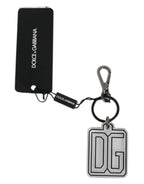 Dolce & Gabbana Gray Black DG Rubber Logo Silver Men's Keychain Keyring