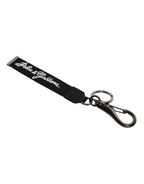 Dolce & Gabbana Black White DG Logo Silver Men Keychain Polyester Keyring