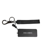 Dolce & Gabbana Black Logo Nylon Silver Brass Men Holder Keychain Keyring