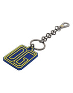 Dolce & Gabbana Blue Yellow DG Rubber Logo Silver Men's Keychain Keyring