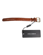 Dolce & Gabbana Brown Textured Leather Gold Metal Buckle Armband
