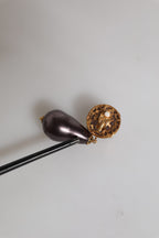 Dolce & Gabbana Gold Brass Black Pearl Clip On Dangling Jewelry Earrings