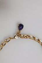 Dolce & Gabbana Gold Brass Floral Crystals Pearl Embellished Necklace