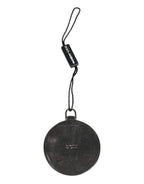 Dolce & Gabbana Green Calfskin Leather Round Logo Hand Mirror Holder