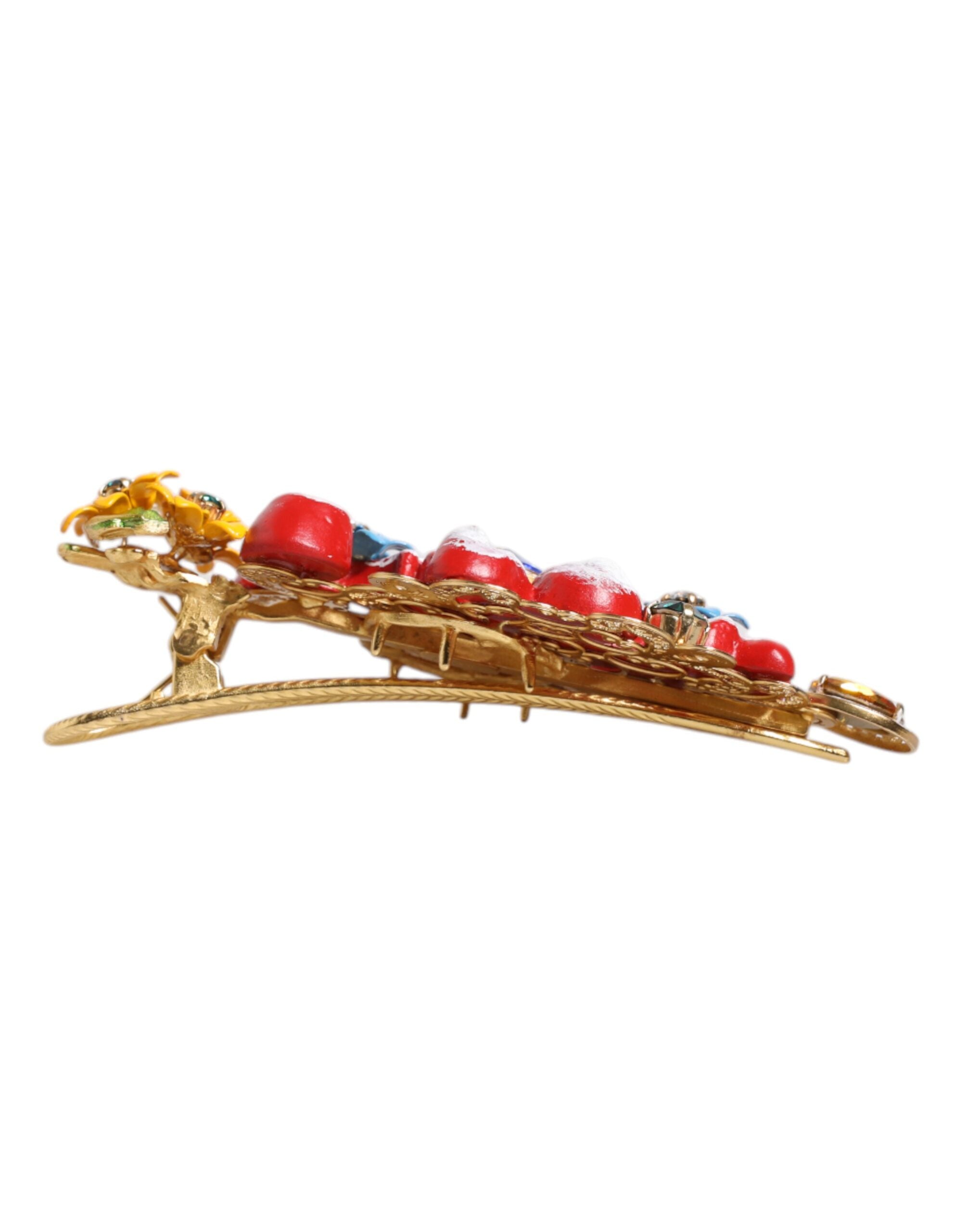 Dolce & Gabbana Multicolor Spring CARRETTO Gold Brass Crystal Hair Clip