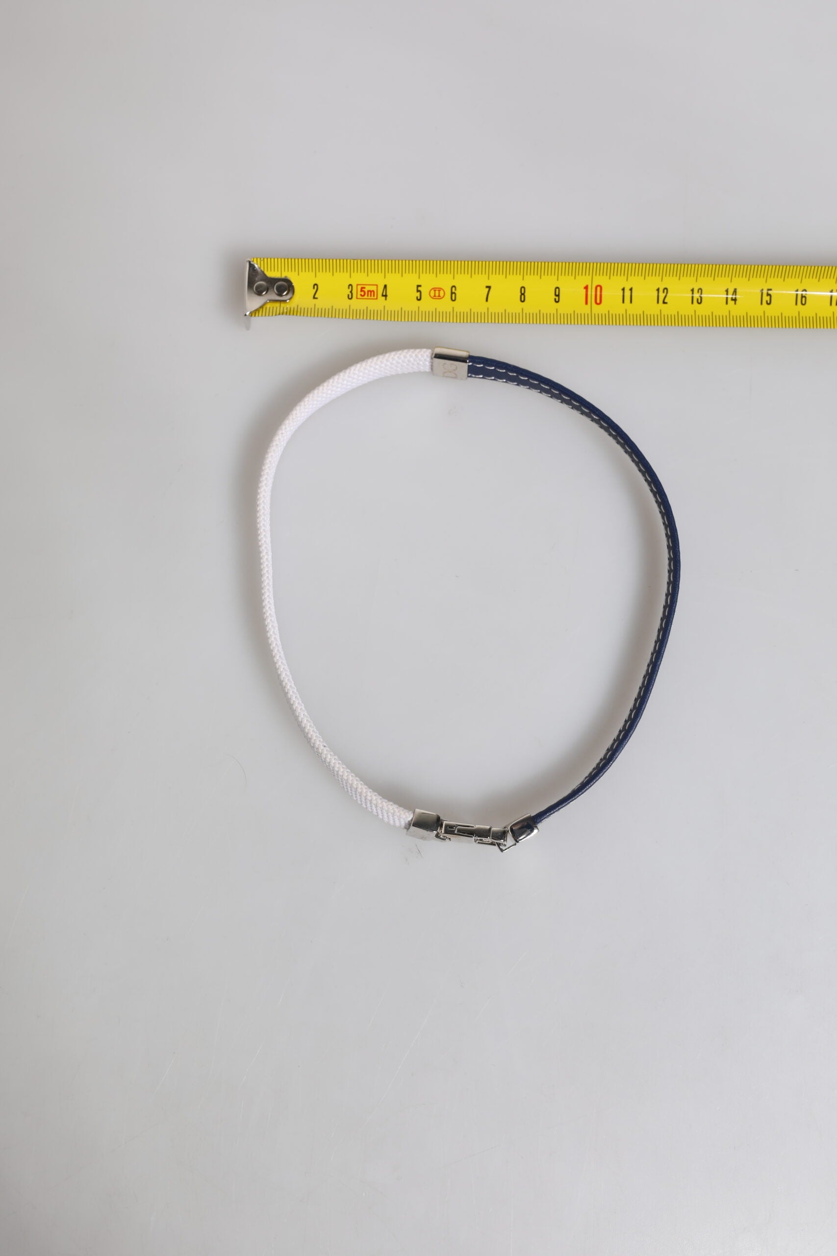 Dolce & Gabbana Blue White Leather Trimmed DG Engraved Silver Tone Clasp Bracelet