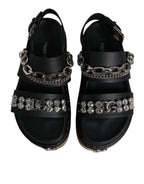 Dolce & Gabbana Black Crystal Embellish Strap Sandals Shoes