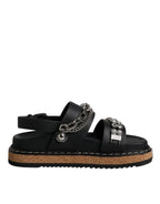 Dolce & Gabbana Black Crystal Embellish Strap Sandals Shoes